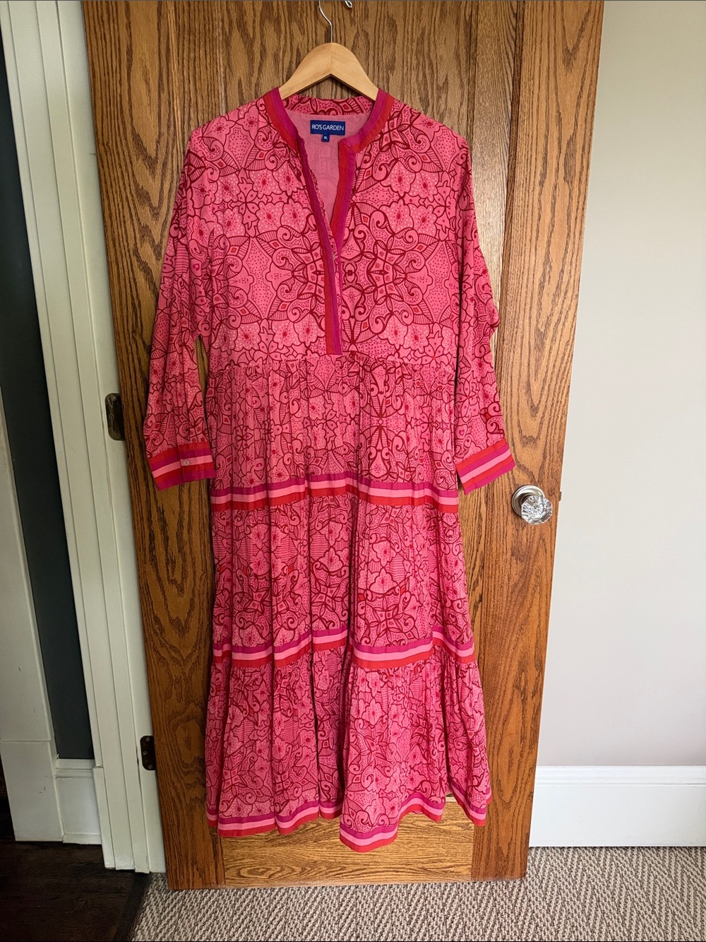Rosalind Pink Printed Maxi Dress with Tiered Skirt